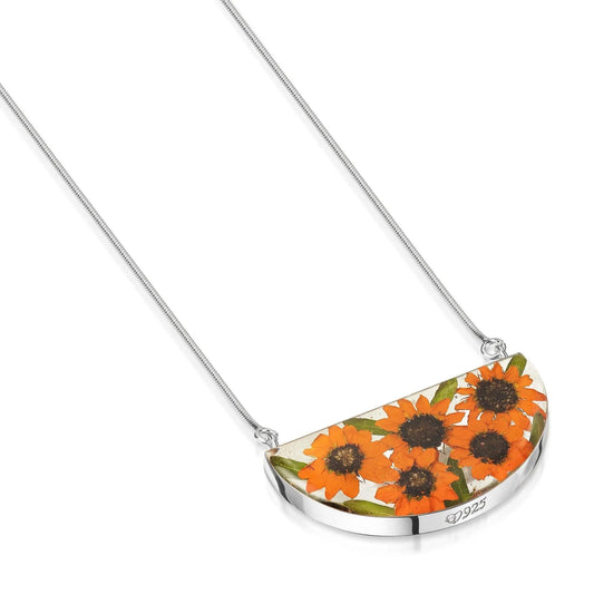 Sterling silver snake chain necklace | Sunflower | Half Moon