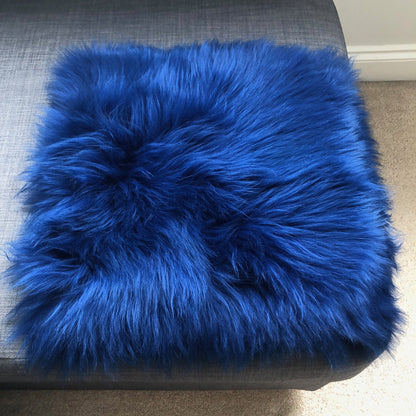 British Sheepskin Square Seat Cover 37cm Bright Navy Blue - ScentiMelti Home Fragrance, Beauty & Gifts UK