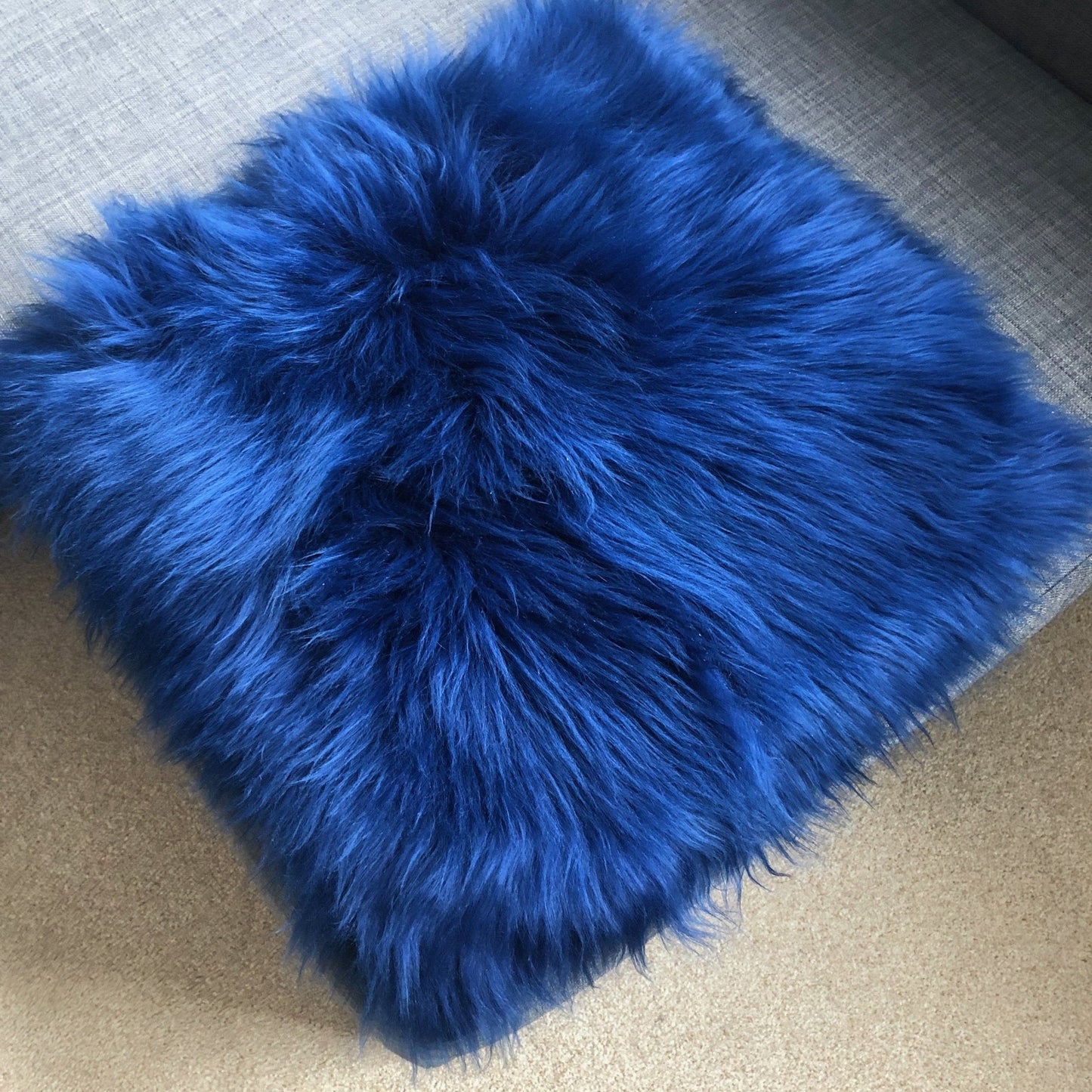 British Sheepskin Square Seat Cover 37cm Bright Navy Blue - ScentiMelti Home Fragrance, Beauty & Gifts UK