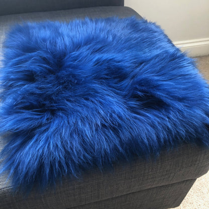 British Sheepskin Square Seat Cover 37cm Bright Navy Blue - ScentiMelti Home Fragrance, Beauty & Gifts UK