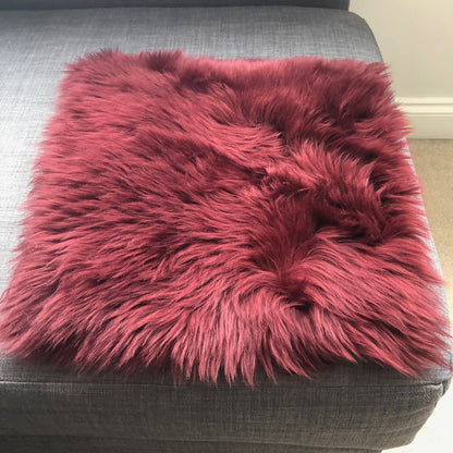 British Sheepskin Square Seat Cover 37cm Burgundy - ScentiMelti Home Fragrance, Beauty & Gifts UK