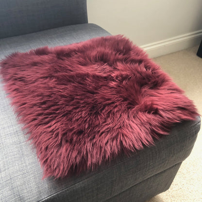 British Sheepskin Square Seat Cover 37cm Burgundy - ScentiMelti Home Fragrance, Beauty & Gifts UK