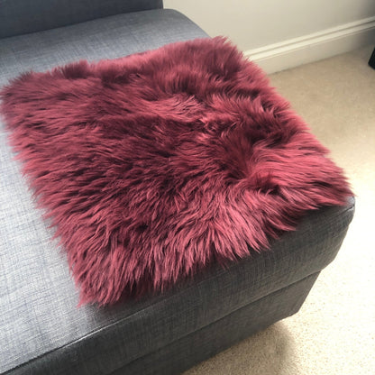 British Sheepskin Square Seat Cover 37cm Burgundy - ScentiMelti Home Fragrance, Beauty & Gifts UK