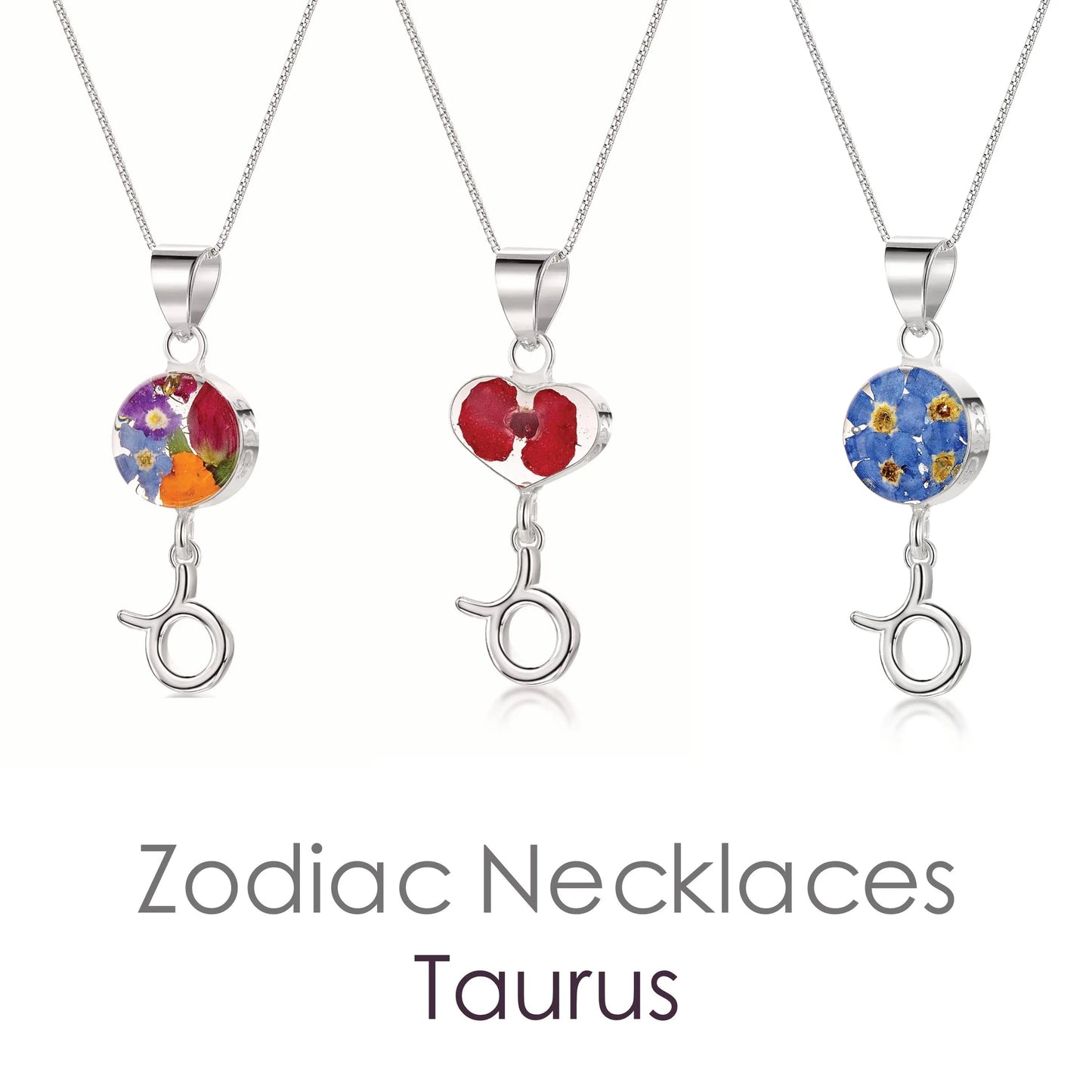 Taurus Necklace - Sterling silver pendant with real flowers & a zodiac charm.  More Options... - ScentiMelti Home Fragrance, Beauty & Gifts UK