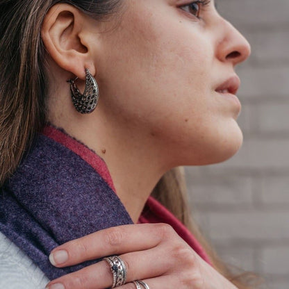 Large Silver Oxidised Vintage Retro Braided Dainty Statement Hoop Earring - ScentiMelti Home Fragrance, Beauty & Gifts UK