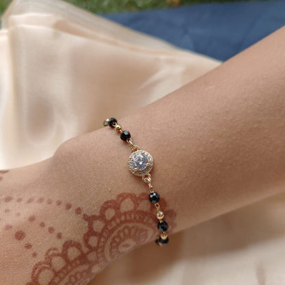 Indian Asian Black Beaded Round Zircon Mangalsutra Nazar Bracelet - ScentiMelti Home Fragrance, Beauty & Gifts UK