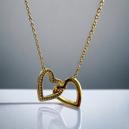 Cara Interlocking Double Heart Pendant Necklace 18ct Gold on Sterling Silver - ScentiMelti Home Fragrance, Beauty & Gifts UK