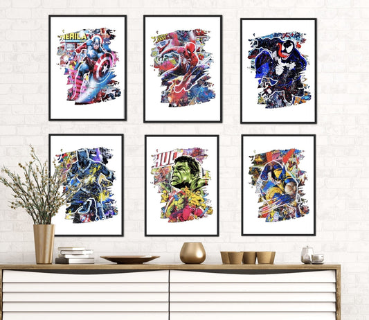 Set of 6 Superhero Splash Prints Digital Download Billies Inks ScentiMelti Wax Melts