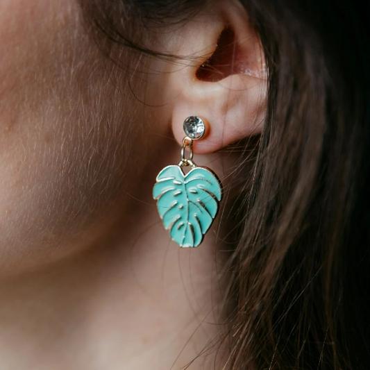 Green Tropical Feather Leaf Zircon Charm Dangle Drop Stud Statement Earrings The Colourful Aura ScentiMelti Wax Melts