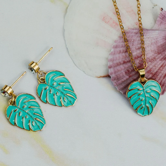 Green Tropical Feather Leaf Zircon Charm Dangle Drop Stud Statement Earrings The Colourful Aura ScentiMelti Wax Melts