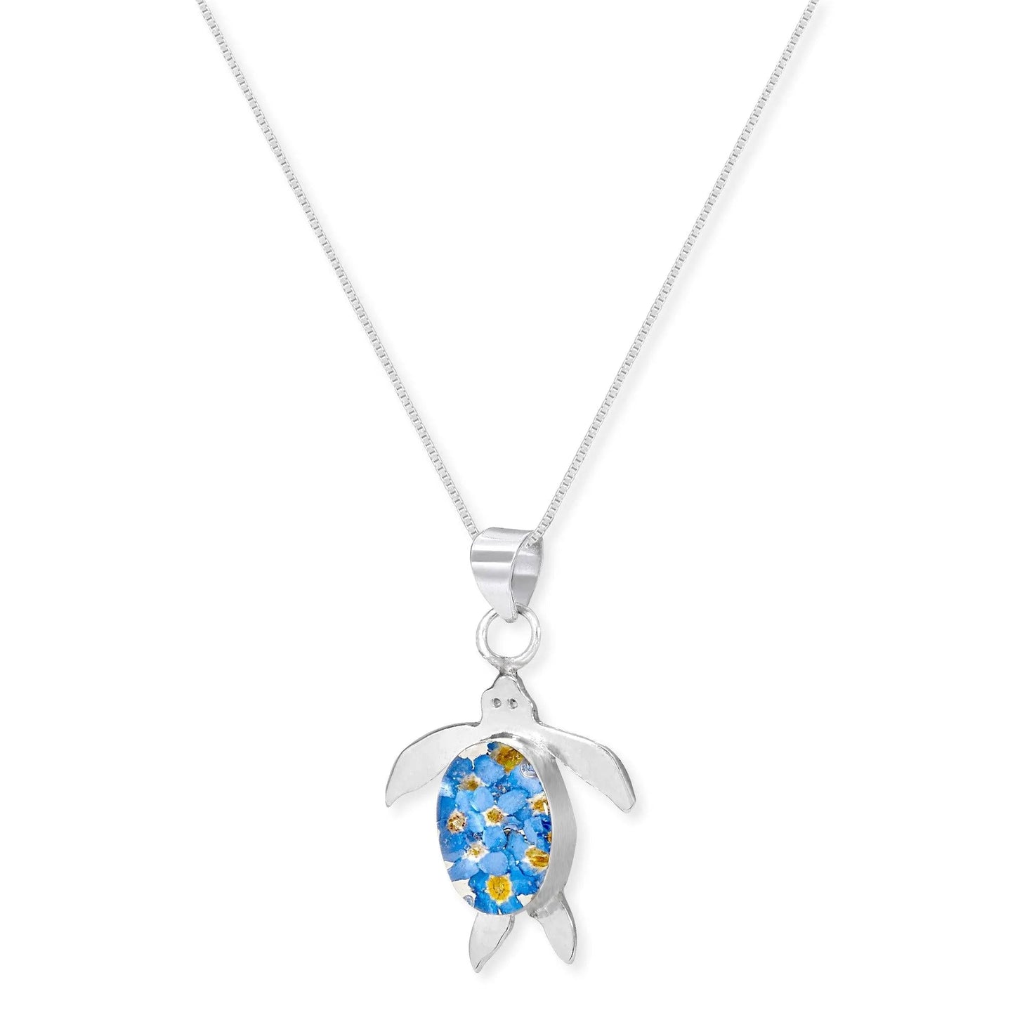 Turtle necklace by  Shrieking Violet® Sterling silver turtle pendant full of real forget-me-nots. Handmade jewellery with real flowers. - ScentiMelti Home Fragrance, Beauty & Gifts UK