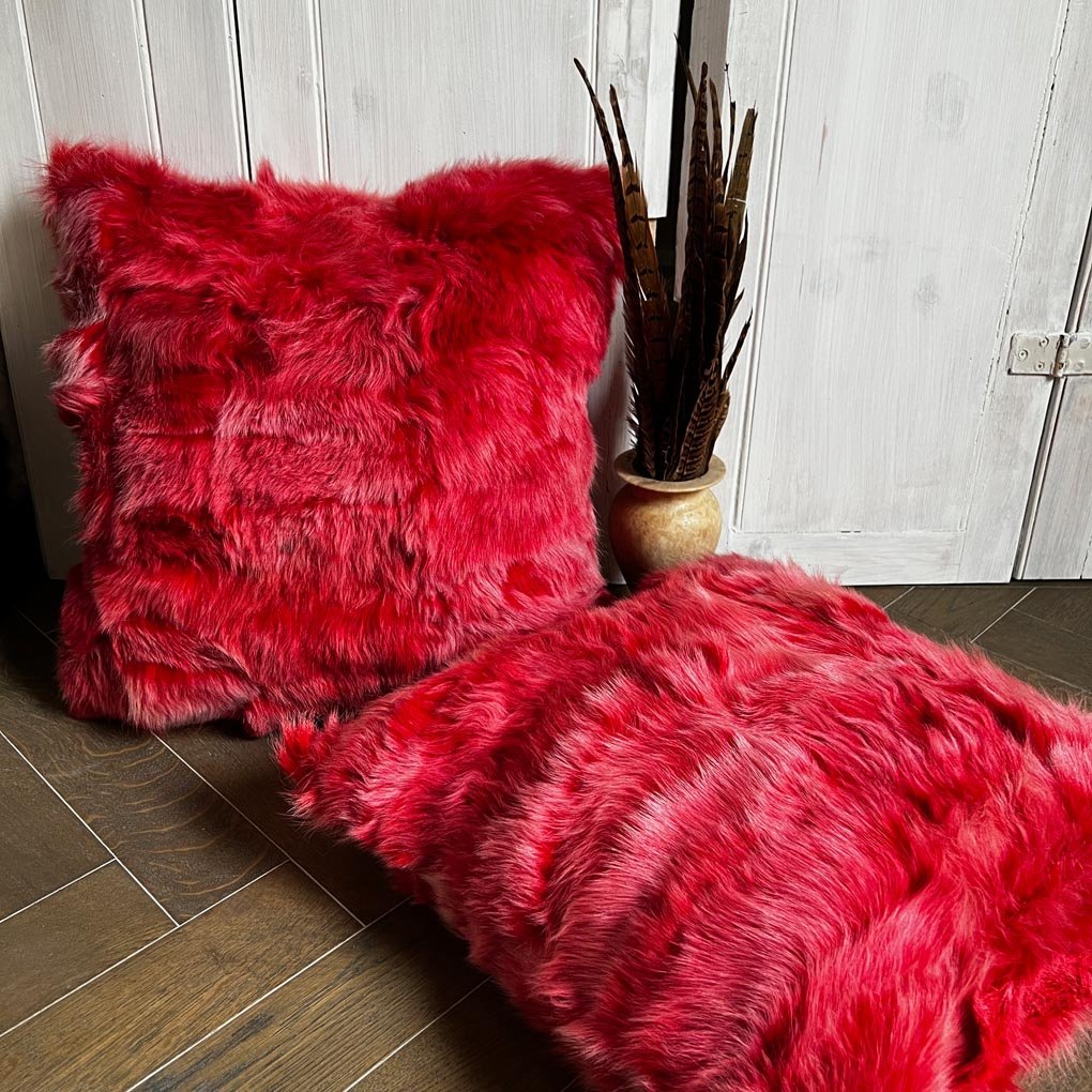 Tuscan Shearling Cushion Square 45cm Frosted Red Double Sided - ScentiMelti Home Fragrance, Beauty & Gifts UK