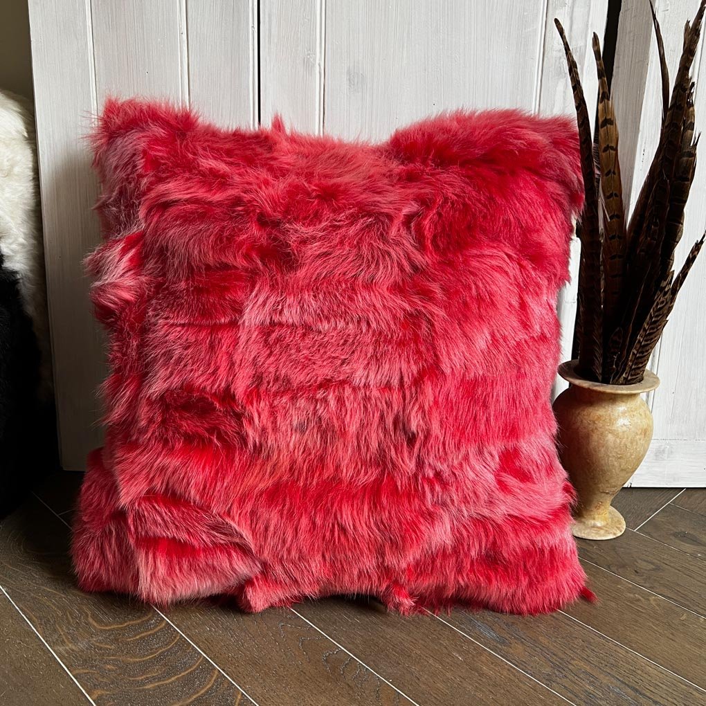 Tuscan Shearling Cushion Square 45cm Frosted Red Double Sided - ScentiMelti Home Fragrance, Beauty & Gifts UK