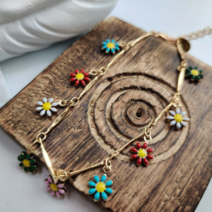 Colourful Rainbow Sun Flower Dangle Charms Indie Boho Daisy Summer Anklet - ScentiMelti Home Fragrance, Beauty & Gifts UK