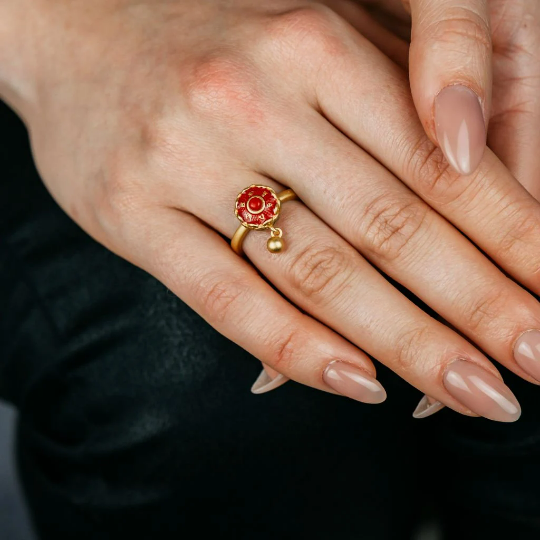 Gold Plated Adjustable Buddhist Tibetan Enamel Spinner Prayer Ring - ScentiMelti Home Fragrance, Beauty & Gifts UK