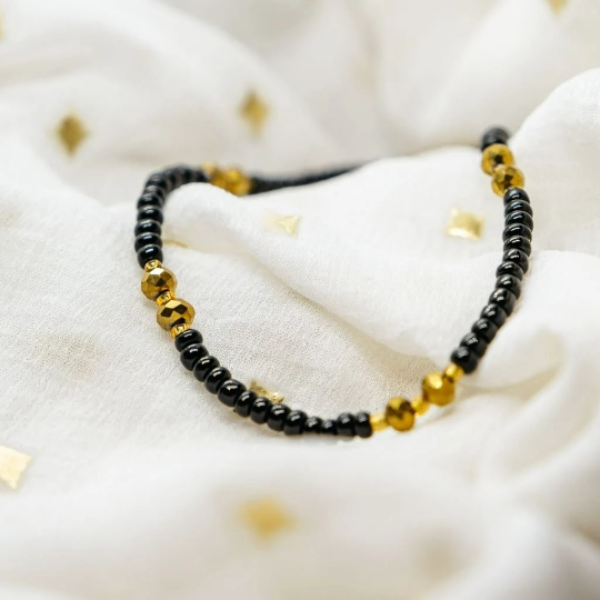 Black Golden Beads Indian Everyday Devil Eye Mangalsutra Nazaria Bracelet - ScentiMelti Home Fragrance, Beauty & Gifts UK