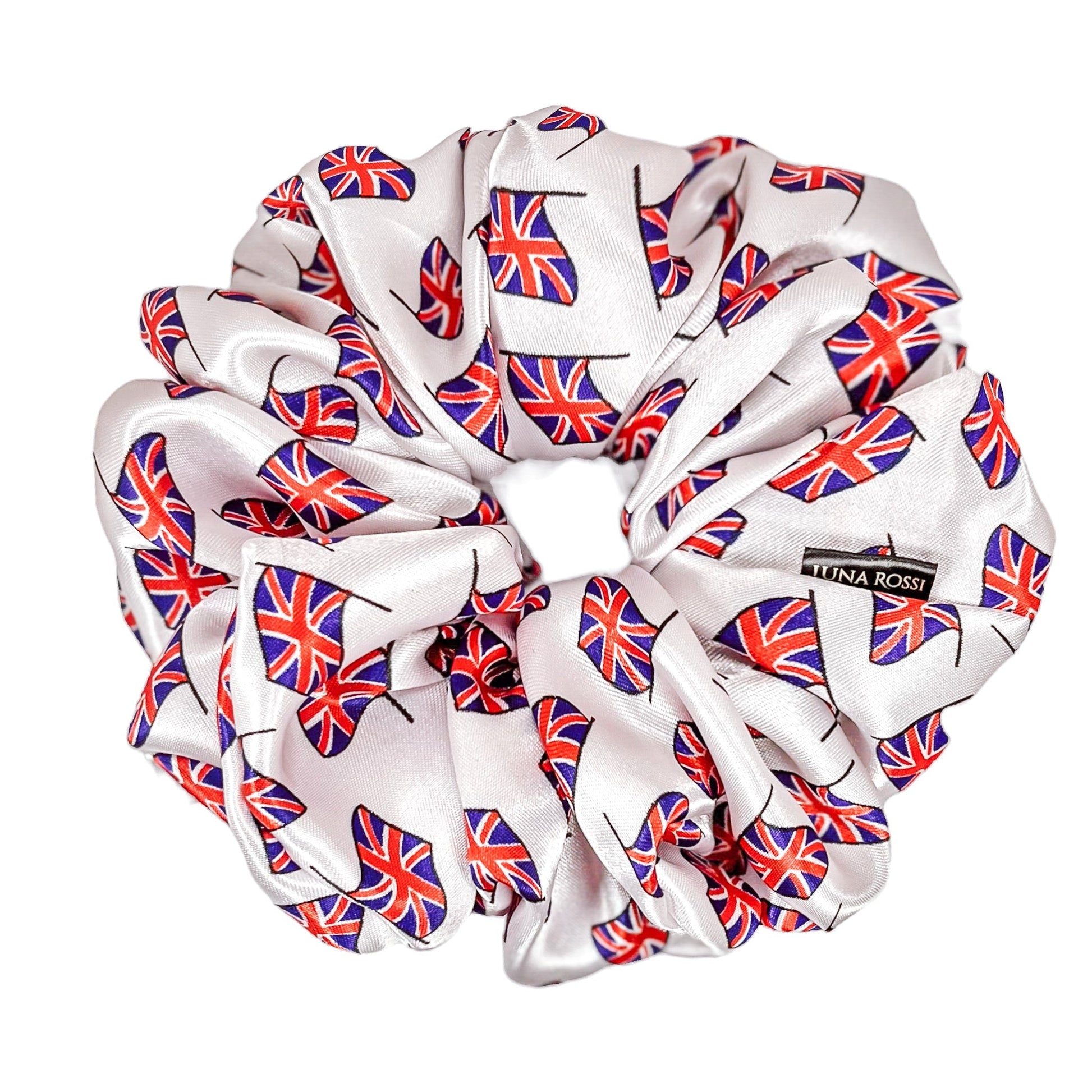 Union Flag / Union Jack Oversized Satin Scrunchie in White Luna Rossi ScentiMelti Wax Melts