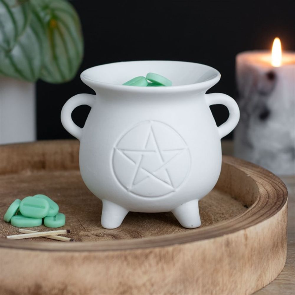 White Pentagram Cauldron Oil Burner - ScentiMelti  White Pentagram Cauldron Oil Burner