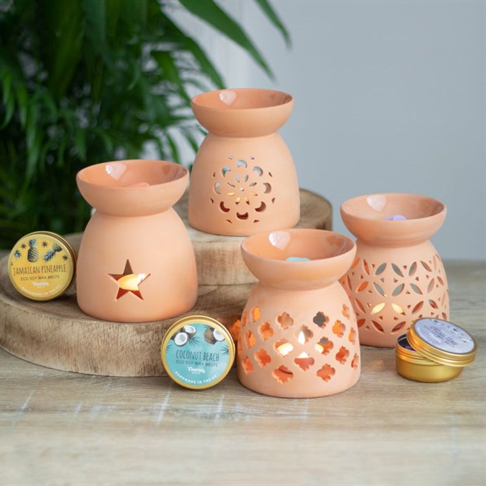 Floral Cutout Terracotta Effect Oil Burner - ScentiMelti  Floral Cutout Terracotta Effect Oil Burner