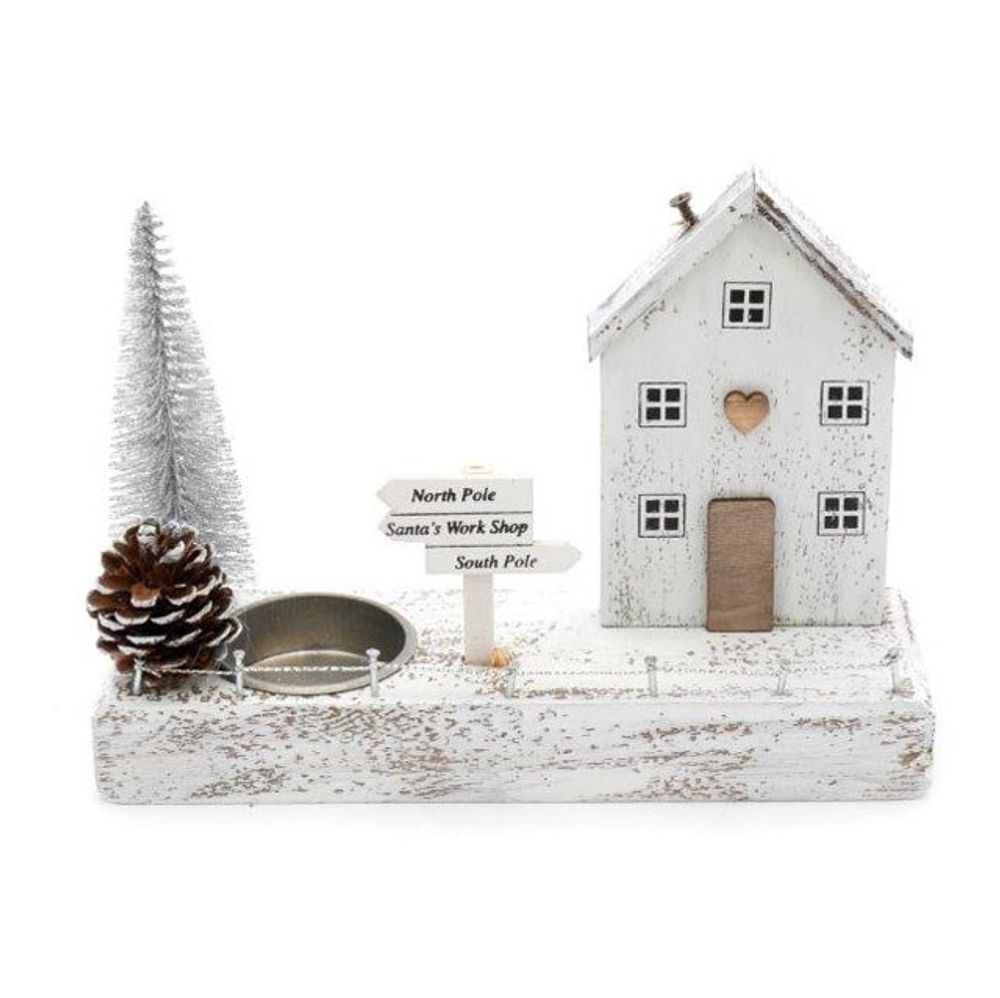 18cm Silver Christmas House Tealight Holder - ScentiMelti  18cm Silver Christmas House Tealight Holder