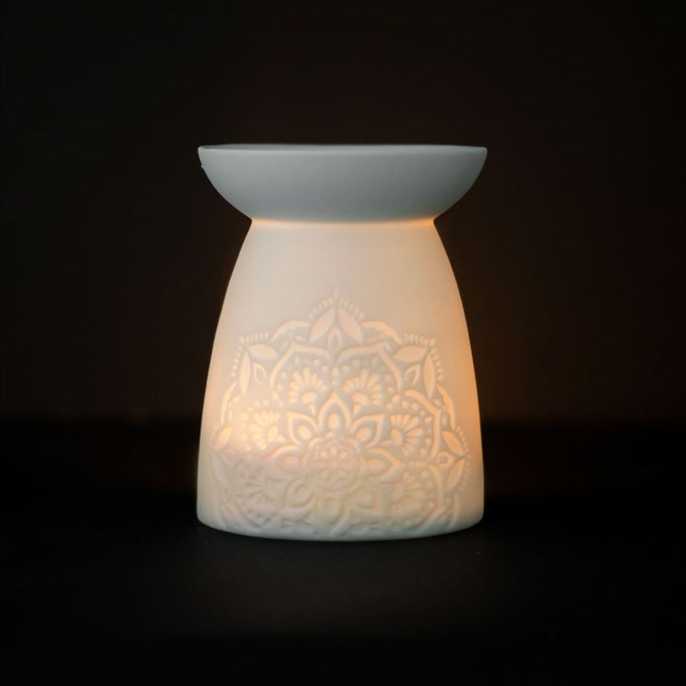 White Ceramic Mandala Oil Burner - ScentiMelti  White Ceramic Mandala Oil Burner