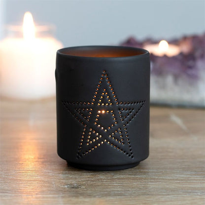 Small Black Pentagram Cut Out Tealight Holder - ScentiMelti  Small Black Pentagram Cut Out Tealight Holder