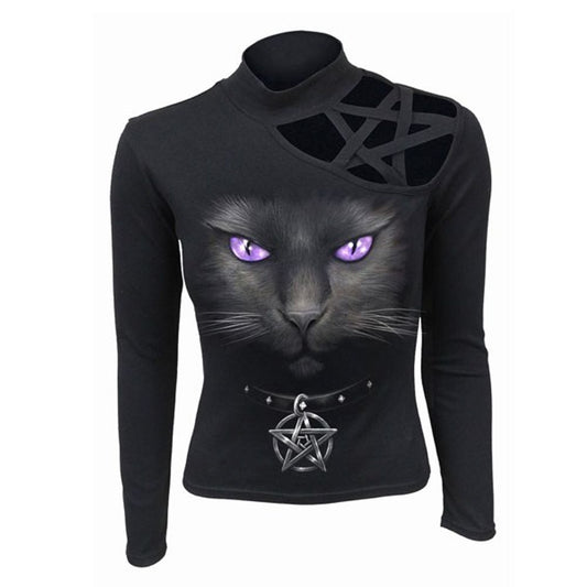 Women's Black Cat Pentagram Longsleeve Top by Spiral Direct L - ScentiMelti Home Fragrance, Beauty & Gifts UK