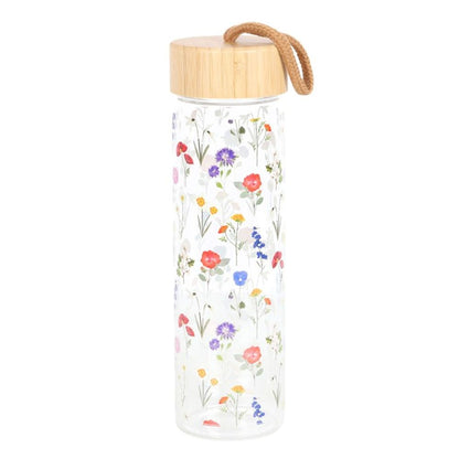 Wildflower Glass And Bamboo Water Bottle - ScentiMelti Home Fragrance, Beauty & Gifts UK