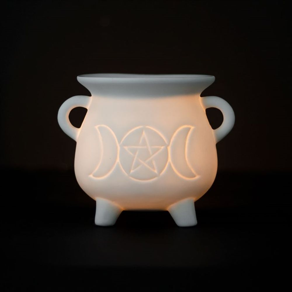 White Triple Moon Cauldron Oil Burner - ScentiMelti  White Triple Moon Cauldron Oil Burner