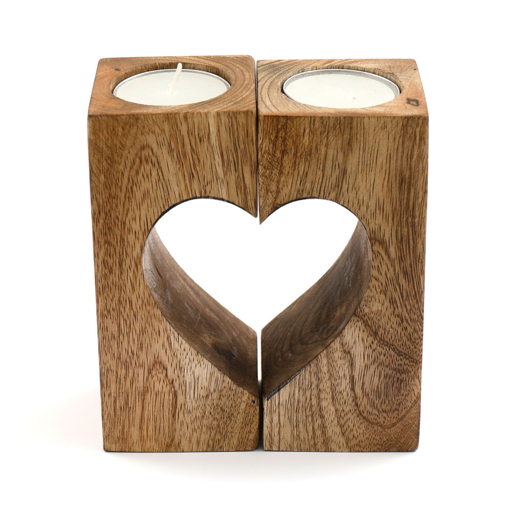 13cm Cut Out Heart Mango Wood Tealight Holder - ScentiMelti  13cm Cut Out Heart Mango Wood Tealight Holder