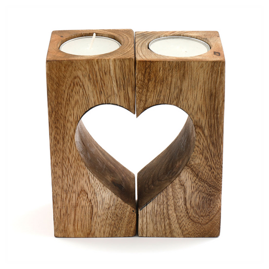 13cm Cut Out Heart Mango Wood Tealight Holder - ScentiMelti  13cm Cut Out Heart Mango Wood Tealight Holder