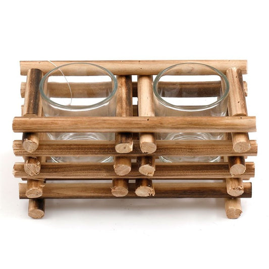 17cm Stacked Wood Double Tealight Holder - ScentiMelti  17cm Stacked Wood Double Tealight Holder