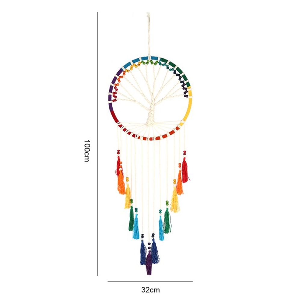 100cm Rainbow Beaded Tree of Life Dreamcatcher - ScentiMelti  100cm Rainbow Beaded Tree of Life Dreamcatcher