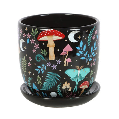 Dark Forest Print Ceramic Plant Pot with Saucer - ScentiMelti Home Fragrance, Beauty & Gifts UK