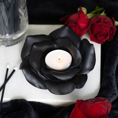 Black Rose Resin Tealight Candle Holder - ScentiMelti  Black Rose Resin Tealight Candle Holder