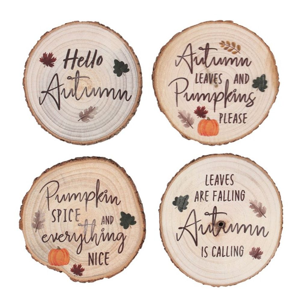 Hello Autumn Wood Slice Coaster Set - ScentiMelti  Hello Autumn Wood Slice Coaster Set