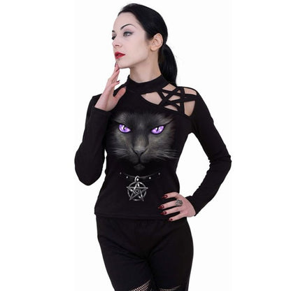 Women's Black Cat Pentagram Longsleeve Top by Spiral Direct M - ScentiMelti Home Fragrance, Beauty & Gifts UK