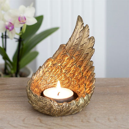 Gold Single Raised Angel Wing Candle Holder - ScentiMelti  Gold Single Raised Angel Wing Candle Holder