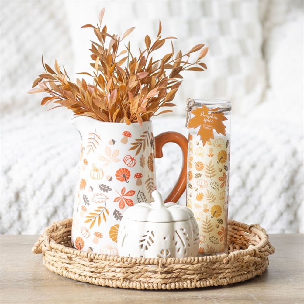 17cm Autumn Leaves and Pumpkins Ceramic Flower Jug - ScentiMelti  17cm Autumn Leaves and Pumpkins Ceramic Flower Jug