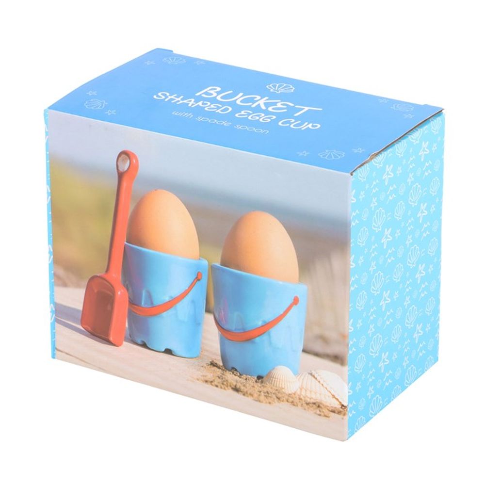 Set of 2 Bucket Shaped Ceramic Egg Cups with Spade Spoons - ScentiMelti  Set of 2 Bucket Shaped Ceramic Egg Cups with Spade Spoons