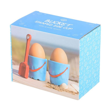 Set of 2 Bucket Shaped Ceramic Egg Cups with Spade Spoons - ScentiMelti  Set of 2 Bucket Shaped Ceramic Egg Cups with Spade Spoons