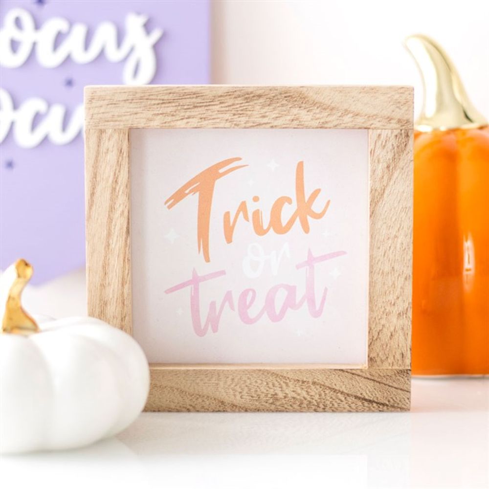 Pink Trick or Treat Wooden Frame Sign - ScentiMelti  Pink Trick or Treat Wooden Frame Sign