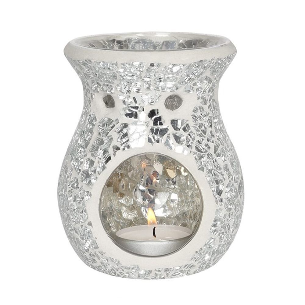 Small Silver Crackle Glass Oil Burner - ScentiMelti  Small Silver Crackle Glass Oil Burner