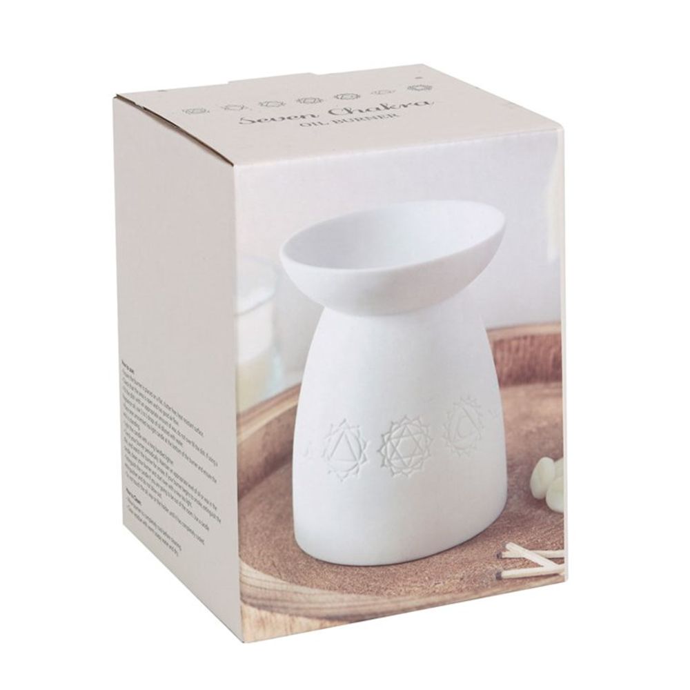 White Ceramic Seven Chakra Oil Burner - ScentiMelti  White Ceramic Seven Chakra Oil Burner