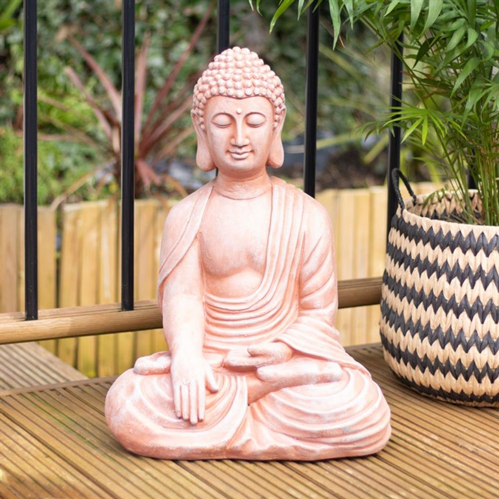 Terracotta Effect 52cm Sitting Garden Buddha - ScentiMelti  Terracotta Effect 52cm Sitting Garden Buddha