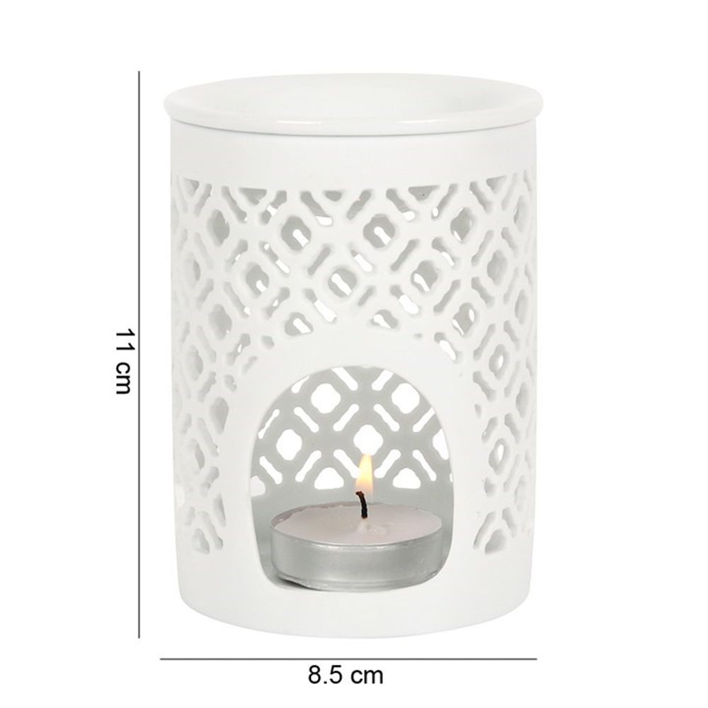 White Matte Lattice Cut Oil Burner - ScentiMelti  White Matte Lattice Cut Oil Burner