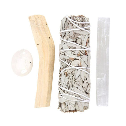 Smudge Kit with Clear Quartz Crystal - ScentiMelti  Smudge Kit with Clear Quartz Crystal