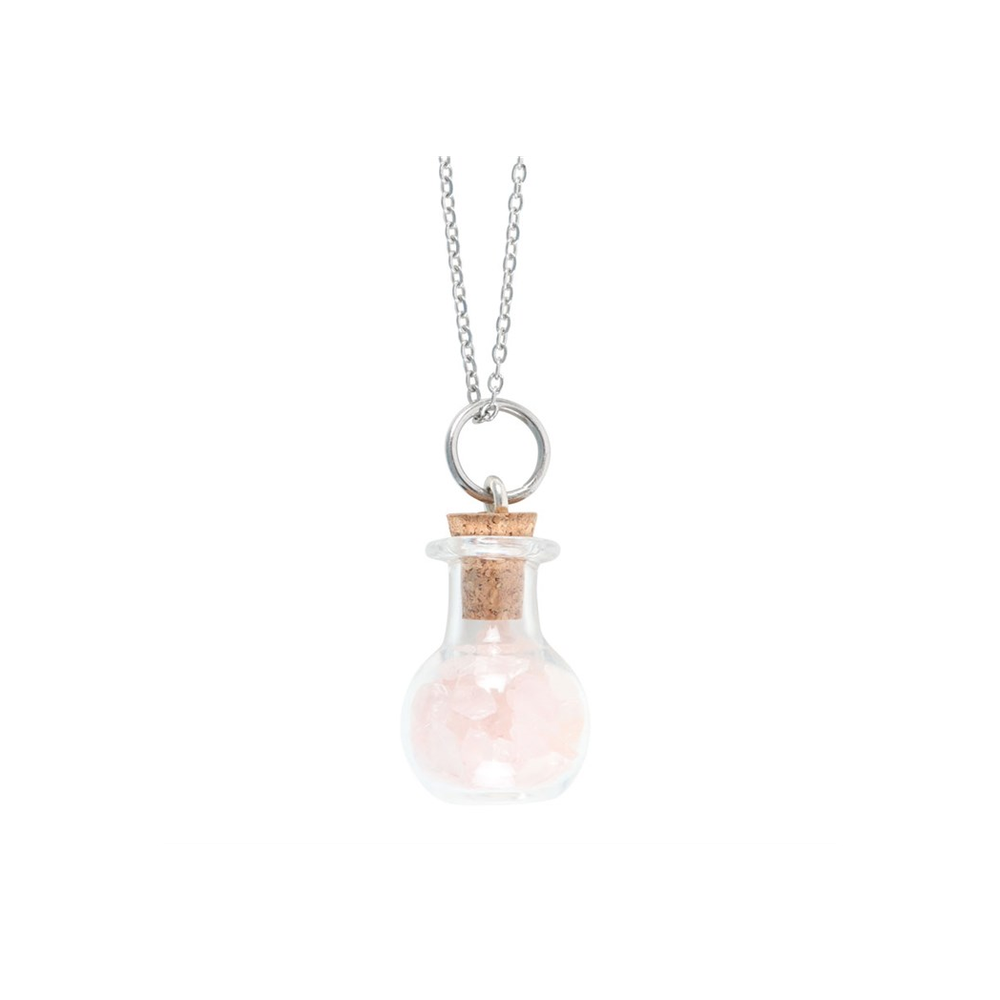 Love Rose Quartz Crystal Chip Potion Bottle Necklace - ScentiMelti Home Fragrance, Beauty & Gifts UK