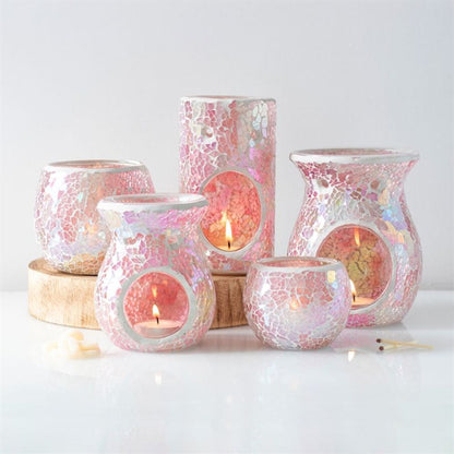 Pillar Pink Iridescent Crackle Oil Burner - ScentiMelti  Pillar Pink Iridescent Crackle Oil Burner