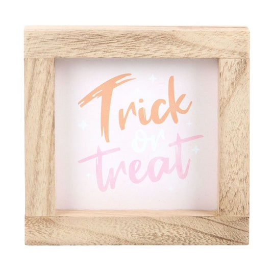 Pink Trick or Treat Wooden Frame Sign - ScentiMelti  Pink Trick or Treat Wooden Frame Sign